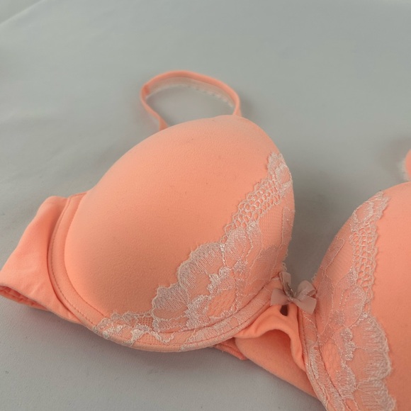Victoria’s Secret Neon Peach Perfect Fit Bra with Lace Detailing - Picture 2 of 8